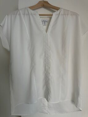 White Split-Neck Short Sleeve Blouse